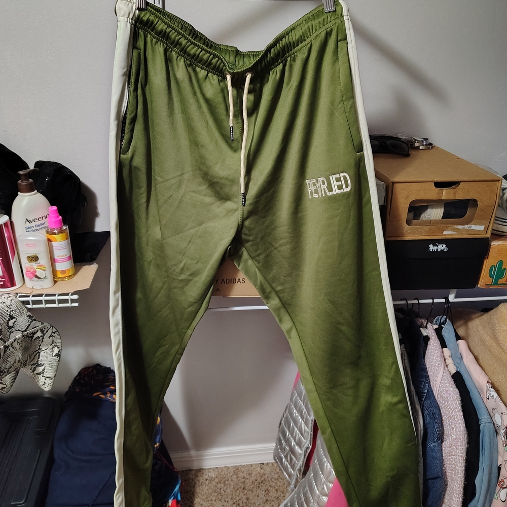 Olive Green Joggers with White Accents